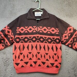 Vintage Trader Bay Sweater Mens Medium Aztec Fleece Pullover Pockets 90s